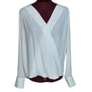 Hallogen Women's Cross Front Blouse in Ivory Cloud NWOT Size Large